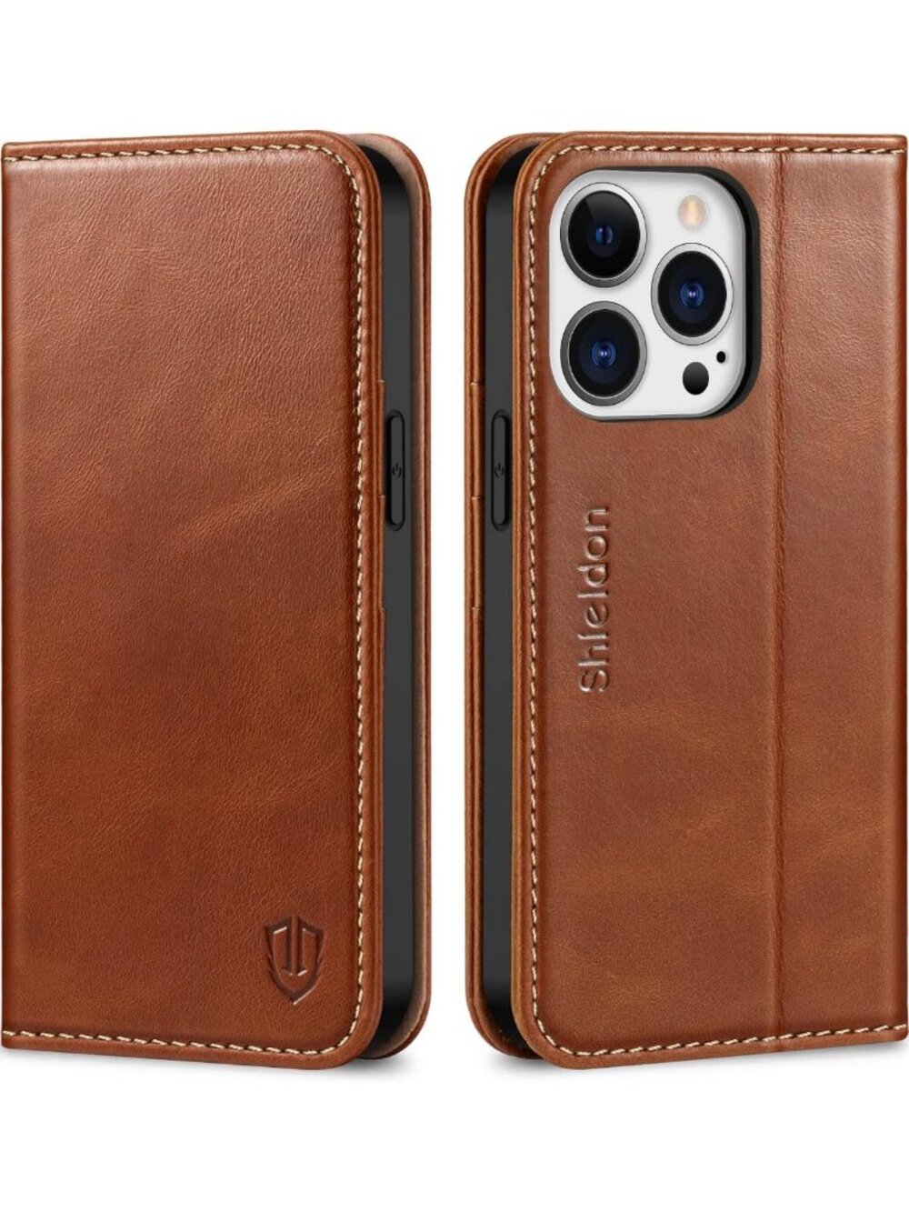Genuine Leather Wallet Case for iPhone 13 Pro - Retro Brown, Stylish & Durable